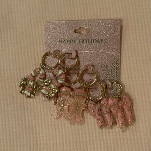 Pink christmas Earrings bows, gingerbread and candy canes